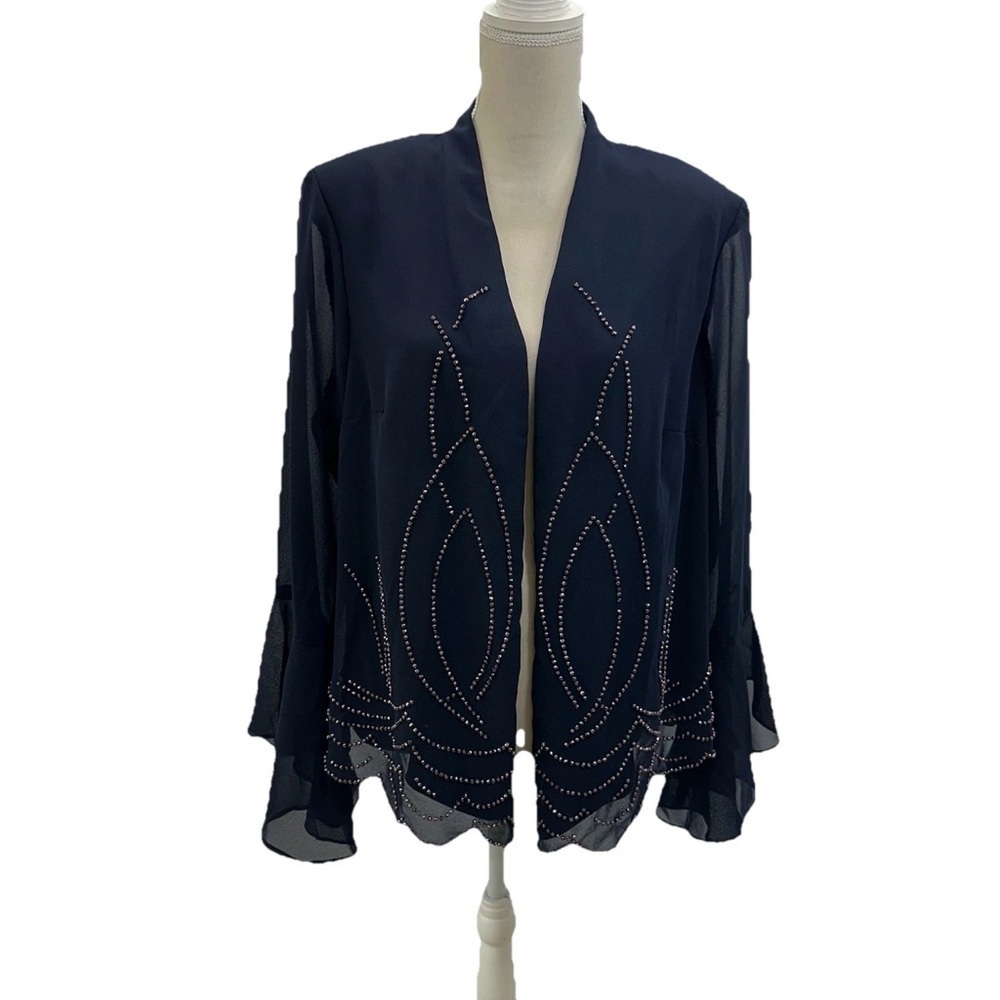 NWT Coldwater Creek Open Front Dressy Jacket Women’s 18W Rhinestones Navy Blue